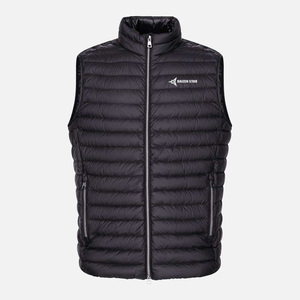 Men's Black Stand Collar Puffer Vest Zipper Closure Solid Color Windproof Casual Winter Outerwear 100% Polyester Hand Embroidery - Product Image 1