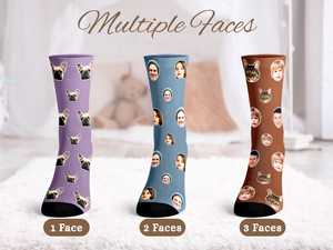 SPLENDID APPAREL Custom Face Crew <b>Socks</b> Digital Printing Unisex Breathable Knitted 95% <b>Polyester</b> Daily Wear Navy Blue Patterned - Product Image 3