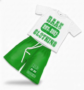 OEM Manufacturer Custom printed logo Mens T Shirt and Short 2 Piece Summer Set sun fade washed in multi colors - Product Image 1