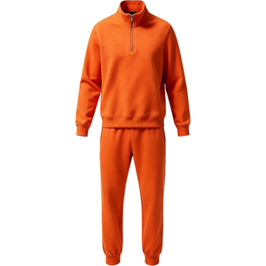 Ensemble de survêtement unisexe bleu marine 2026 à manches longues et demi-zip, couleur unie, coupe décontractée, 100 % coton mi-lourd, pour l'automne - Product Image 4