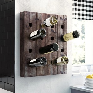 Estante de vino rústico de madera oscura para montar en la pared, estilo Riddling Rack, soporte de madera para botellas de vino estilo granja - Product Image 2