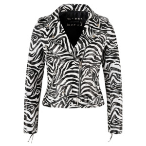 Chaqueta de Cuero Napa 100% Genuino Personalizada BRANDO para Mujer, Chaqueta de Motociclista con Estampado de Cebra, Estilo Gótico Punk, Cierre YKK - Product Image 1