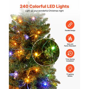 Albero di Natale Artificiale Preilluminato da 180 cm con 240 Luci LED Colorate, 11 Modalità di Illuminazione, Albero di Natale Realistico da 180 cm per le Festività - Product Image 4