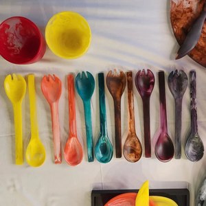 Multicolour Epoxy Resin Salad <b>Server</b> Sets Multifunctional Kitchenware Dinnerware Tableware Food Serving Spoon & Fork Set - Product Image 3