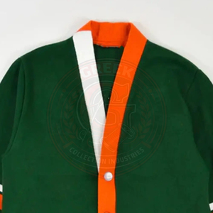 Cardigan vert à rayures orange en molleton de coton tricoté pour hommes et femmes, col en V, manches longues, coupe décontractée - Product Image 2
