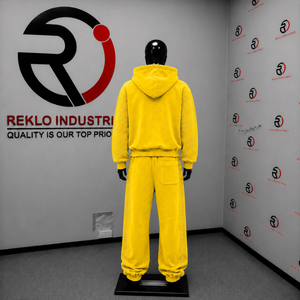 Conjunto Deportivo de Terciopelo Amarillo para Mujer, Sudadera con Cremallera Completa y Pantalones Anchos de Dos Piezas, Ropa Deportiva Informal de Lujo Personalizada - Product Image 4