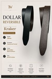 Italian Genuine <b>Leather</b> <b>Reversible</b> <b>Belt</b> for Men, Formal Business Dress <b>Belt</b> with Rotatable Buckle, Black & Brown - Product Image 2