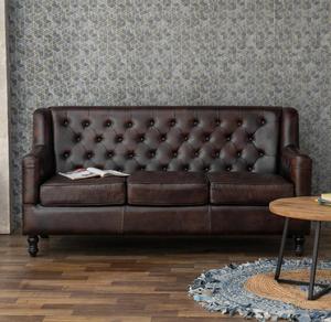 Premium Duraster Chesterfield Brown Three Seater Leather <b>Sofa</b> Tufted Solid <b>Wood</b> <b>Frame</b> Eco Friendly L-Shape Foam Living Room - Product Image 1