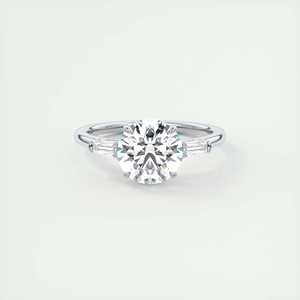 Anillo de compromiso solitario de tres piedras con diamante redondo cultivado en laboratorio de 2.50 quilates y baguettes cónicas en oro blanco de 14k - Product Image 4