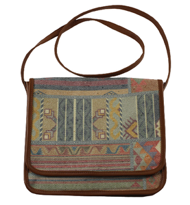 Bolso de Hombro de Cuero Genuino con Patrón Geométrico Bohemio Vintage, Correa Única, Diseño Multicolor para Uso Diario, Rajasthan - Product Image 5