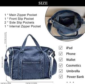 Sac fourre-tout en jean bleu délavé pour femme, vente en gros d'usine, sacs à bandoulière grande capacité, faible MOQ, personnalisation OEM/ODM - Product Image 1