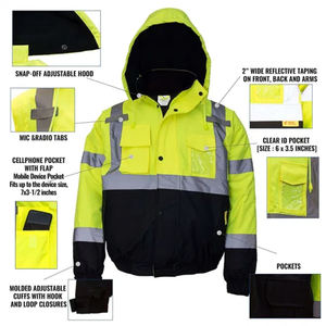 Lightweight Waterproof Reflective Workwear Gear Hi Vis Reflective Fluorescent Neon Yellow Safety <b>Jacket</b> <b>Worker</b> Uniform Supplier - Product Image 5