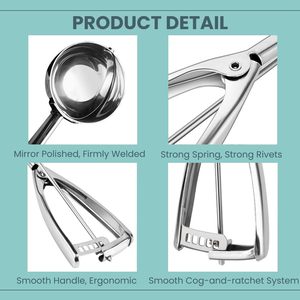 Wholesale Stainless Steel <b>Cookie</b> & Ice Cream Scoop Ergonomic Ball Shape Trigger Release Food Grade Rust Resistant & Sustainable - Product Image 2