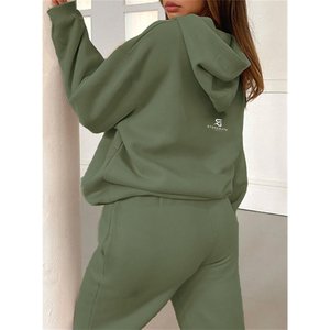 Conjunto Deportivo de Dos Piezas para Mujer, Sudadera Holgada de Felpa de Algodón de Color Sólido, Pantalones Holgados Informales de Invierno 2026 - Product Image 2