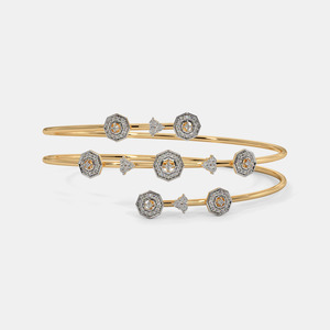 Triple Station Hexagon Diamond Gold <b>Bangle</b> <b>Bracelet</b> - Product Image 2
