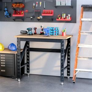 Adjustable 45\" Woodworking Workbench with Footpads and Wood Tabletop for Tool Table Use - Product Image 2
