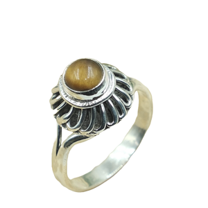 Natural Tiger Eye Stone 925 Sterling Silver <b>Ring</b> Handmade Vintage Sunburst Design Unisex <b>Statement</b> Healing Crystal Jewelry Her - Product Image 1