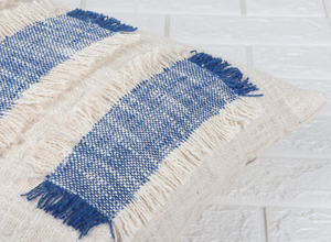 Hand Tufted Texture Boho Ivory and Blue Fringe Cushion Cover Handmade Decorative <b>Pillow</b> <b>Case</b> for Sofa Bedroom Living Room Home D - Product Image 5
