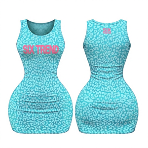 <b>Custom</b> Logo Leopard Print Tank <b>Dress</b> Women Sexy Sleeveless Bodycon Knee-Length Club Breathable Side Stripe Knitted 65% Polyamide - Product Image 2