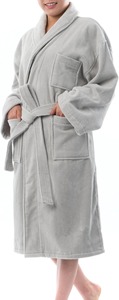 Robe de chambre en tissu éponge 100% coton pour femmes, manches longues, longueur genoux, couleur unie, douce, décontractée, avec ceinture, pour un usage domestique - Product Image 4