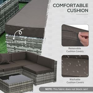 Set di Mobili da Giardino in Rattan PE a 7 Pezzi, Divano da Esterno con Piano in Vetro Temperato, Cuscini, Colore Antracite - Product Image 5