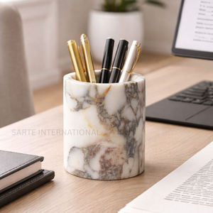 Organisateur de bureau en pierre naturelle de qualité exceptionnelle pour un bureau moderne et une décoration intérieure de luxe, porte-stylo en marbre fait main - Product Image 1