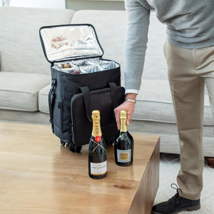 Bolsa Enfriadora de <span class=keywords><strong>Vino</strong></span> Aislada con Ruedas para 6 Botellas, Carrito de <span class=keywords><strong>Vino</strong></span> Portátil con Asa Telescópica para Viajes al Aire Libre y Degustación de Vinos - Product Image 3