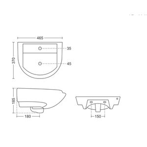 Modern Rectangular Wall Hung Ceramic Wash Basin 465x370x185mm Glossy White Floating Bathroom Sink with Half Pedestal - Product Image 2