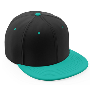 Black 6-Panel Snapback <b>Cap</b> with Teal <b>Flat</b> Brim Unisex Street Style Casual Hat Adult Size 58-60CM Canvas Material - Product Image 3