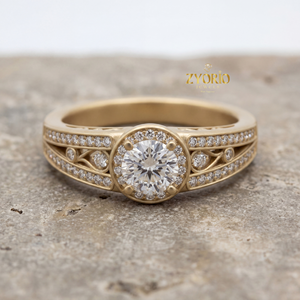 Anillo de Lujo Plateado en Plata con Filigrana Vintage, Zirconia y Halo, Diseño de Tallo Dividido y Pavé, para Compromiso, Boda, Fiesta, Regalo para Mujer - Product Image 1