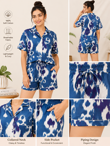Floral Hand Block Print Short Night Suit Women Cotton Short Sleeve Shirt Shorts Set Casual Handmade Masterpiece Sleepwear Set - Product Image 4