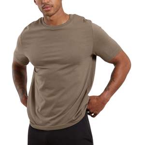 Camiseta Beige Lisa Personalizada para Hombre, Logotipo Personalizado, Gimnasio, Fitness, Entrenamiento, Manga Corta, Transpirable, Elástica, Informal, Básica, OEM, Venta al Por Mayor - Product Image 4