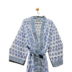 Groothandel Losse Bloemenblok Bedrukt Katoen Korte Kimono Gewaad Vrouwen Cardigan Bikini Zomerkleding Kimono Strand Sexy Cover Ups - Product Image 4