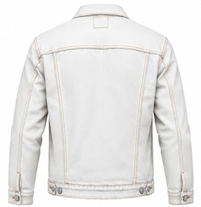 <b>Men's</b> <b>White</b> Denim Jacket Turn Down Collar Button Front Casual <b>Jeans</b> Coat - Product Image 2
