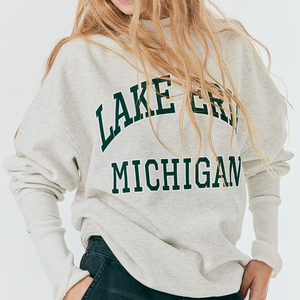 Sweat-shirt oversize à col rond pour femme, motif Lake City, épaules tombantes, mélange de coton tricoté, automne-hiver, logo frontal - Product Image 1