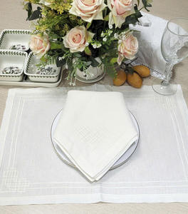 Ensemble de sets de table et serviettes de luxe personnalisés, lavables, brodés, à motif géométrique, fins, 100% lin ivoire, pour mariage bohème - Product Image 5