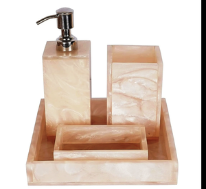 Elegant Marble Bathroom Set Three Piece Rectangle Soap Dispenser <b>Toothbrush</b> <b>Holder</b> Tissue Box Tray - Product Image 1
