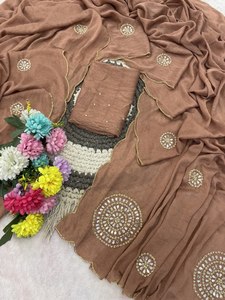 Reglance Traditional Handcrafted Cutdana Khatli Rangoli Crushed Material Mirror <b>Saree</b> Heavy Moti Border Pallu Butta Work Blouse - Product Image 2