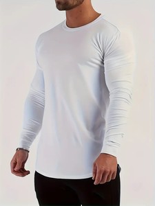 Men's Stretchy Breathable Spandex/Cotton/Bamboo Fiber <b>Undershirts</b> Solid Color Long Sleeve Crew Neck Tops Anti-Bacterial Quick - Product Image 3