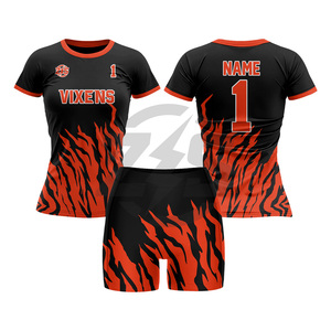 Ensemble de maillots de volley-ball pour femmes, impression par sublimation, rouge, vert, blanc, polyester respirant, uniforme pour femmes - Product Image 4