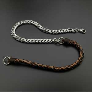 Pure <b>Titanium</b> Steel <b>Chain</b> with Brown and Black Beaded Rope Necklace for Men and Boys-17 Inch - Product Image 2