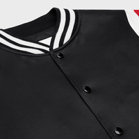 Blouson universitaire noir pour homme, à rayures rouges et blanches, coupe classique, style baseball décontracté, col montant, simple boutonnage, 100 % laine, patchwork