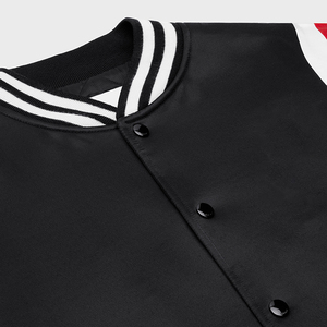 Veste de baseball noire pour homme avec rayures rouges et blanches, coupe classique, style décontracté, col rabattu, simple boutonnage, en PU - Product Image 4