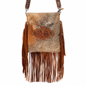 Sac à bandoulière artisanal en cuir de vachette à poils, style western avec franges, sac à main en cuir repoussé, sac vintage de cowgirl pour femme, usage quotidien - Product Image 1