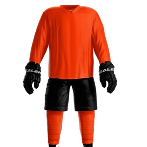 Ensemble de maillot de hockey sur glace orange uni pour garçons, jeunes et seniors, uniforme d'entraînement, logo frontal, pull, vêtements d'équipe, gants, short de protection - Product Image 1