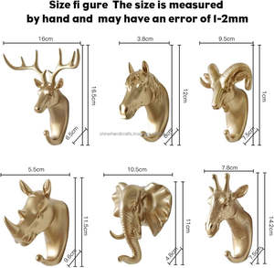 Nautical Brass Wall Hook 6 Pack Creative Animal <b>Head</b> Hooks/Single Wall Mounted for Coat Bag <b>Towel</b> Key Wall Hook Hanging Coats - Product Image 4