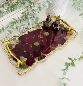 Decorative Resin <b>Trays</b> with Metal Handles and <b>Plant</b> Patterns for Chic Home Decor and Modern Dining Table Display - Product Image 4