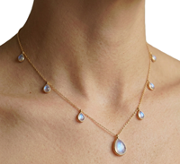 Collier de mariée de luxe plaqué or 14 carats avec pendentif goutte d'eau en pierre de lune arc-en-ciel, chaîne câble, certifié IGI, vente en gros
