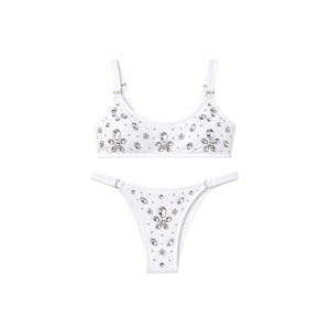 Women's Solid Brown Halter Neckline Two-Piece Bikini Set with Sea-Life Pattern Hand Embroidered Beading Women's Bikini Swimwear - Product Image 3