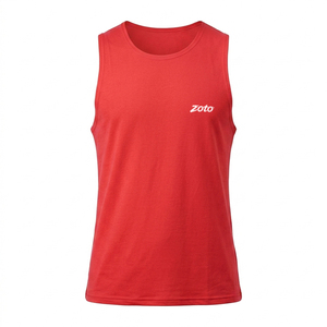 Camiseta sin mangas roja sólida de cuello redondo y hombros anchos, ajuste ceñido, para gimnasio, fitness, running, chaleco deportivo, singlet atlético, jersey deportivo, proveedor al por mayor - Product Image 1